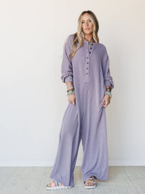 The Nest Daphne Textured Long Sleeve Jumpsuit - Orchid XL / Orchid