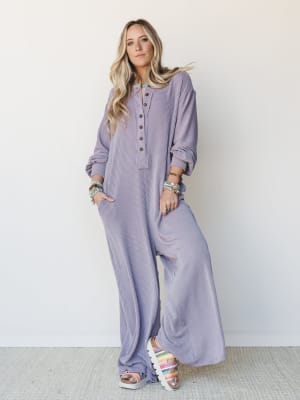 The Nest Daphne Textured Long Sleeve Jumpsuit - Orchid XL / Orchid