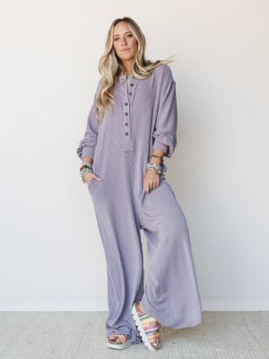 The Nest Daphne Textured Long Sleeve Jumpsuit - Orchid XL / Orchid