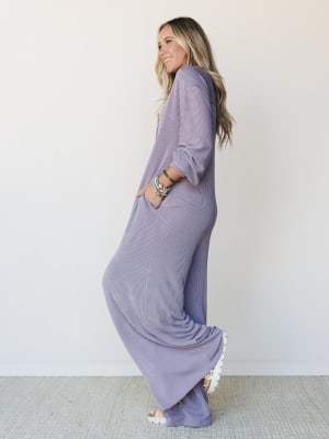 The Nest Daphne Textured Long Sleeve Jumpsuit - Orchid XL / Orchid
