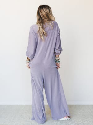 The Nest Daphne Textured Long Sleeve Jumpsuit - Orchid XL / Orchid