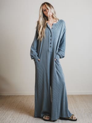 The Nest Daphne Textured Long Sleeve Jumpsuit: undefined