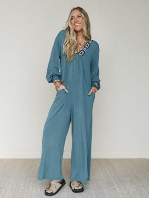 The Nest Dahlia Darling Wide Leg Jumpsuit - Teal XL / Teal