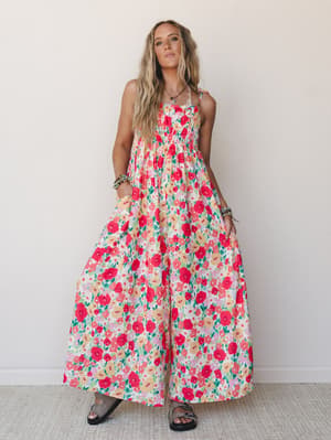The Nest Bohemian Grace Jumpsuit - Red Floral S / Red Floral