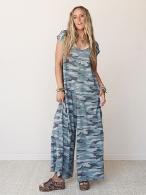 The Nest Daphne Scoop Neck Jumpsuit - Army Green Charcoal Camo S / Army Green Charcoal Camo