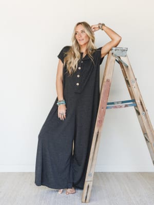 The Nest Davina Wide Leg Jumpsuit - Charcoal S / Charcoal