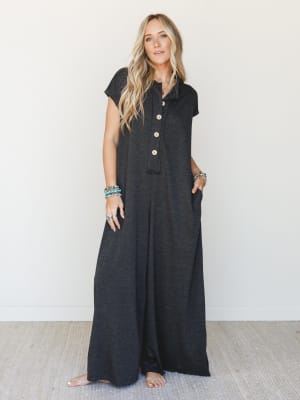 The Nest Davina Wide Leg Jumpsuit - Charcoal S / Charcoal