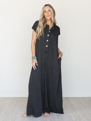 The Nest Davina Wide Leg Jumpsuit - Charcoal S / Charcoal