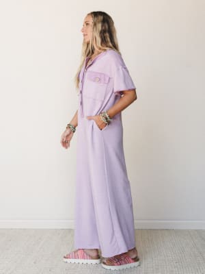 The Nest Jodi Short Sleeve Jumpsuit - Lavender S / Lavender
