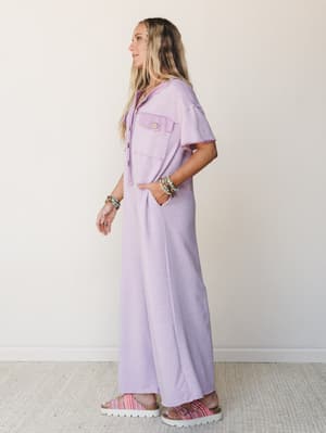 The Nest Jodi Short Sleeve Jumpsuit - Lavender S / Lavender