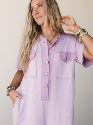 The Nest Jodi Short Sleeve Jumpsuit - Lavender S / Lavender