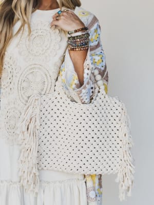 Beach Bound Fringe Tote - Ivory OS / White