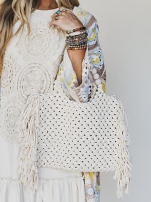Beach Bound Fringe Tote - Ivory OS / White