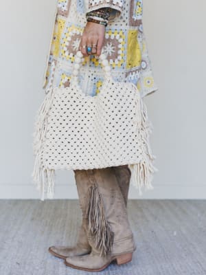 Beach Bound Fringe Tote - Ivory OS / White