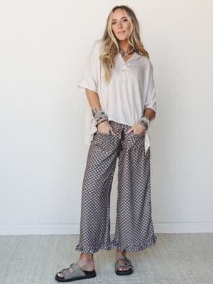 The Nest Mystic Mirage Printed Wide Leg Pants - Black S / Black