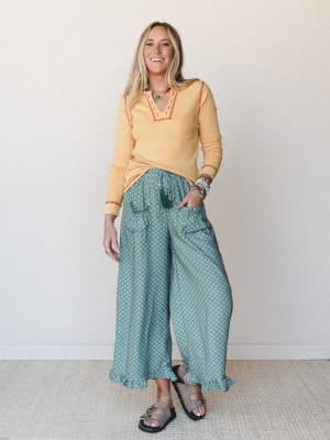 The Nest Mystic Mirage Printed Wide Leg Pants - Teal XL / Teal