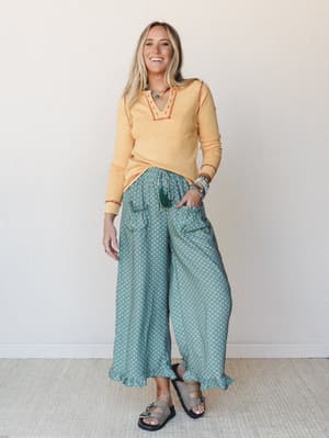 The Nest Mystic Mirage Printed Wide Leg Pants - Teal XL / Teal