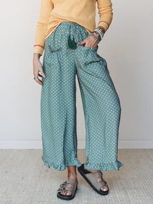 The Nest Mystic Mirage Printed Wide Leg Pants - Teal XL / Teal