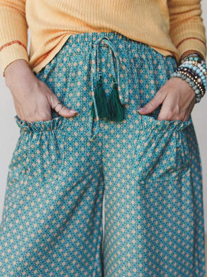 The Nest Mystic Mirage Printed Wide Leg Pants - Teal XL / Teal