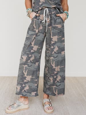 The Nest Casual Wanderer Wide Leg Pant - Olive Charcoal XL / Olive Charcoal