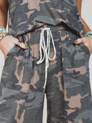 The Nest Casual Wanderer Wide Leg Pant - Olive Charcoal XL / Olive Charcoal