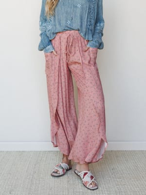 The Nest Wandering Flower Side Slit Pant - Clay XL / Clay
