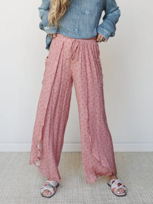 The Nest Wandering Flower Side Slit Pant - Clay XL / Clay