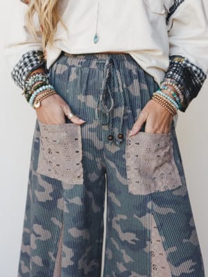 The Nest Let's Party Wide Leg Pants - Army XL / Army