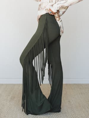 The Nest Showstopper Fringe Flare Pant - Olive