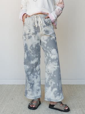 The Nest So Comfy Wide Leg Denim Pant - Bleach Dye Grey XL / Grey