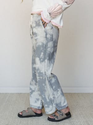 The Nest So Comfy Wide Leg Denim Pant - Bleach Dye Grey XL / Grey