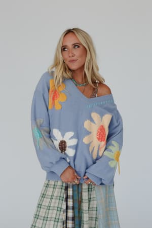good-mood-flower-print-sweater-blue/Blue