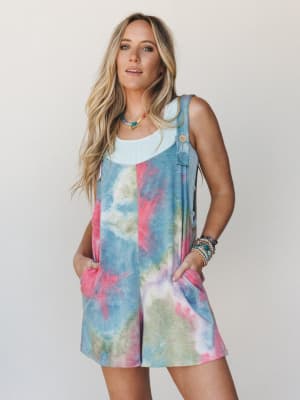 The Nest Eliza Tie Dye Romper - Jade Coral XL / Jade Coral