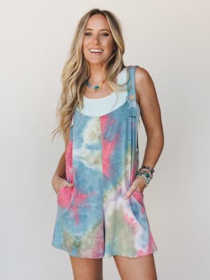 The Nest Eliza Tie Dye Romper - Jade Coral XL / Jade Coral
