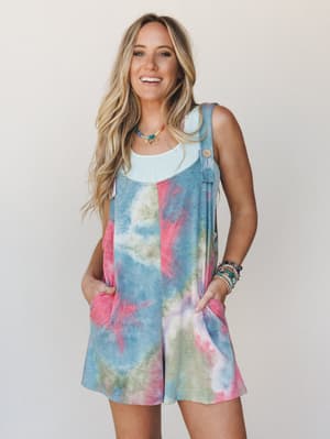 The Nest Eliza Tie Dye Romper - Jade Coral XL / Jade Coral