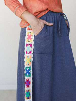 The Nest Love Seeker Crochet Panel Maxi Skirt - Heather Navy XL / Heather Navy