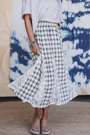 Long Lost Lace Plaid Maxi Skirt: undefined