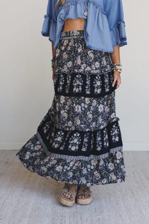Prairie Dancer Floral Maxi Skirt: undefined