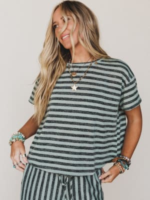 The Nest Ibiza Breeze Striped Top - Sage Black XL / Sage Black