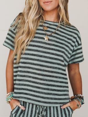 The Nest Ibiza Breeze Striped Top - Sage Black XL / Sage Black