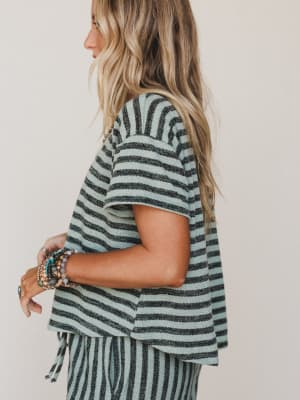 The Nest Ibiza Breeze Striped Top - Sage Black XL / Sage Black