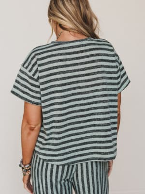 The Nest Ibiza Breeze Striped Top - Sage Black XL / Sage Black