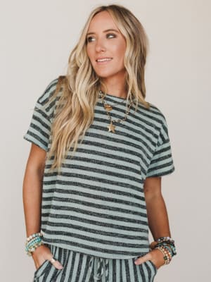 The Nest Ibiza Breeze Striped Top - Sage Black XL / Sage Black