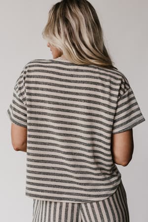 back view of The Nest Ibiza Breeze Striped Top in Taupe Black from Three Bird Nest