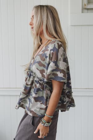 the-nest-camouflage-muse-babydoll-top-sage/Green