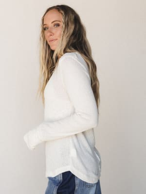 The Nest Jacqueline Waffle Long Sleeve Top - Cream S / Cream