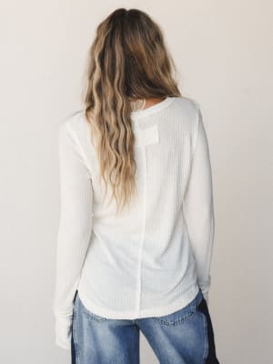 The Nest Jacqueline Waffle Long Sleeve Top - Cream S / Cream