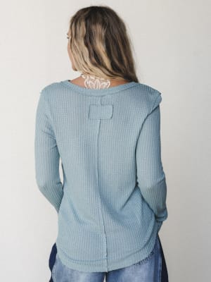 The Nest Jacqueline Waffle Long Sleeve Top - Dusty Blue S / Dusty Blue