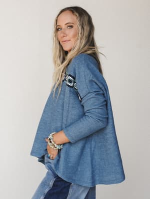 The Nest Cozy Up Crochet Top - Denim S / Denim