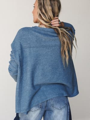 The Nest Cozy Up Crochet Top - Denim S / Denim